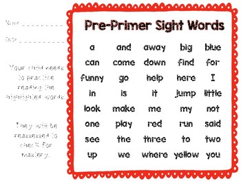 Preview of Dolch Sight Word Take Home Practice Sheets