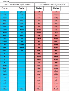 Preview of Dolch Sight Word Tracker