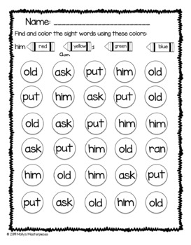 Dolch Sight Word Worksheets - Bundle - Pre-Primer, Primer, and First ...