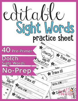 Preview of EDITABLE Sight Words - Practice Activities, Lists, Trace and Write