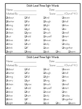 dolch sight word assessment tracker
