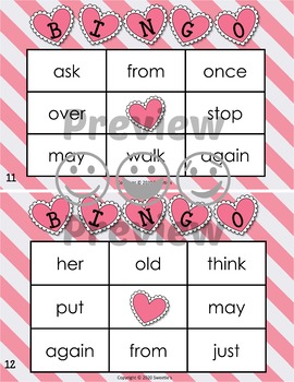 Dolch Sight Words Bingo - First Grade Valentine by Sweetie's | TpT
