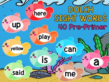 Preview of Dolch Sight Words Fish - Pre Primer, Word Wall, Game, Activity, Cards