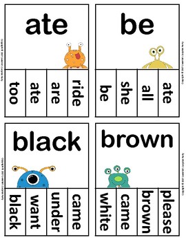 Dolch Sight Words Kindergarten Clip / Clothespin Cards - Monster Theme