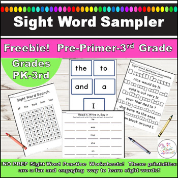 Preview of Dolch Sight Words | Printable Worksheets Free Sample Pack