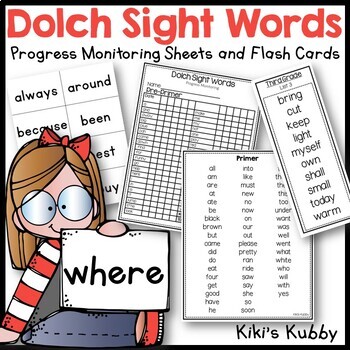 Preview of Dolch Sight Words: Progress Monitoring Sheets and Flash Cards