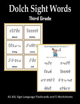 Preview of Dolch Sight Words (Third Grade) - ASL Sign Language Flashcards and Worksheets