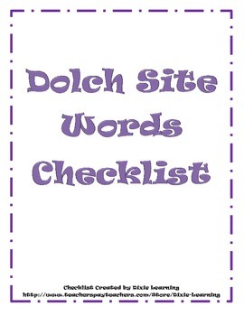Preview of Dolch Site Words Checklist