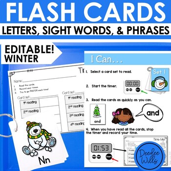 Preview of Winter Sight Words Flash Cards, Alphabet Flash Cards & Fluency Sentences Games