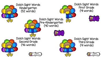 Dolch Word List Bundled Thanksgiving Turkey Themed Flashcards Tpt