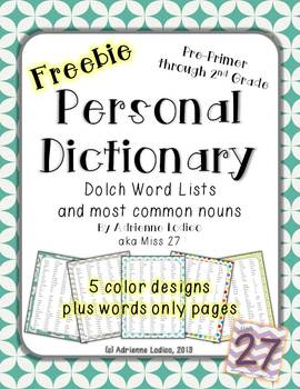 Preview of Dolch Word List Dictionary Pre Primer, 1st & 2nd grade + most used nouns