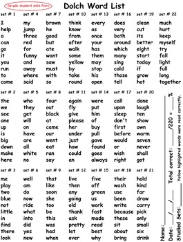 Dolch Words Test Word Recognition - Student Sheet & 22 Tests for 3 Ring ...