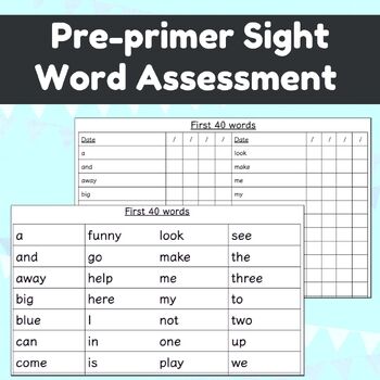 Preview of Pre-primer Sight Words Assessment Checklist - 40 words - Editable