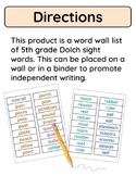 Dolch sight word reference/word wall Grade 5