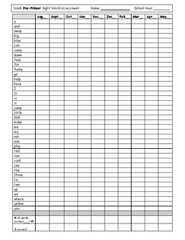 Preview of Dolch sight word yearly assessment checklists