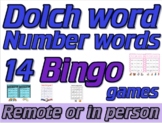 Dolch word bingo games (remote or in person; 14 games)