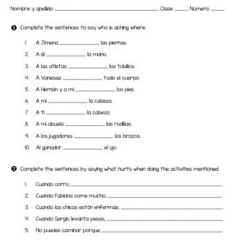 Doler verb practice worksheet for Avancemos 1 | TpT