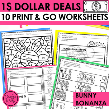 Preview of Dollar Deal Bunny Bonanza Spring ELA Worksheets & Printables for Kindergarten