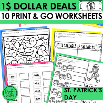 Preview of Dollar Deal Kindergarten St. Patricks Day Themed Math and Literacy Worksheets
