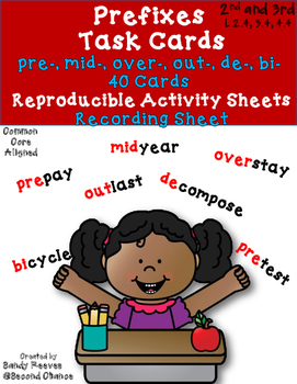 Preview of Dollar Deal! Prefixes 40 Task Cards! {bi-, de-, mid-, pre-, out-, over-}