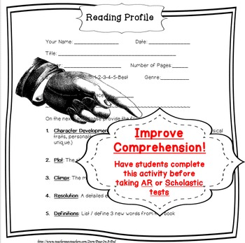Preview of Reading Profile Log Simple Book Review Template 4th, 5th, 6th, 7th, 8th Grade