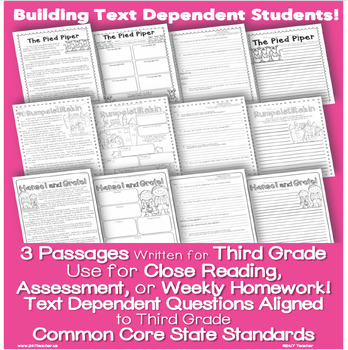 Preview of Literature 3rd Grade Passages: Close Reading + Common Core Text Based Questions