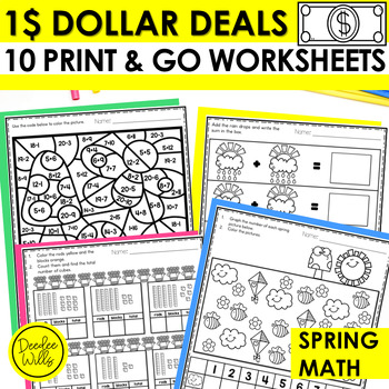 Preview of Dollar Deal Spring Fun Packet of Math Worksheets with Graphing, Addition & More