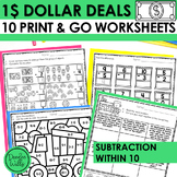 Dollar Deal Subtraction within 10 Worksheets and Activitie