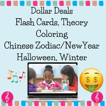 Preview of Music Coloring Pages, Worksheets, Dollar Deals Bundle, Flash Cards