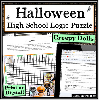 Preview of Halloween Logic Puzzle or Brain Teaser for High School Creepy Dolls