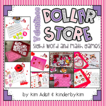 Preview of Dollar Store Valentine Sight Word and Math Games by Kim Adsit and Kinderbykim