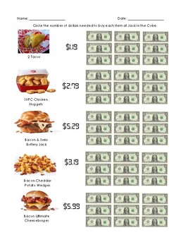 Preview of Dollar Up - Jack in the Box Inspired Menu Math | Rounding & Bar Graphs