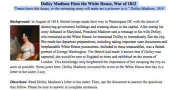 Preview of Dolley Madison Flees- War of 1812 Primary Source