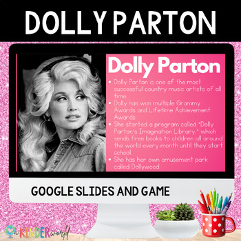 Preview of Dolly Parton Lesson Google Slides & Influential Women Matching Game