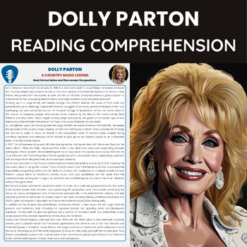 Preview of Dolly Parton Reading Comprehension Worksheet | Country Music Singer