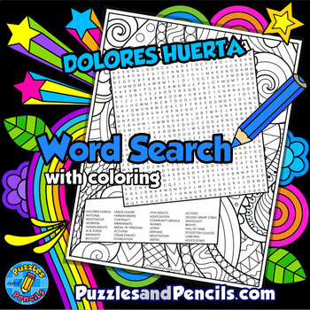 Preview of Dolores Huerta Word Search Puzzle Activity & Coloring | Hispanic Heritage Month