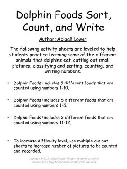 Preview of Dolphin Foods Sort, Count, and Number Write Preview