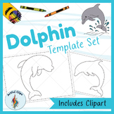 Dolphin Template Set: Printable Black and White Outlines f