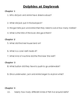 Dolphins At Daybreak Comprehension Questions By Kelley S Kreations