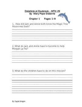 Dolphins At Daybreak Magic Tree House 9 Reading Comprehension Questions