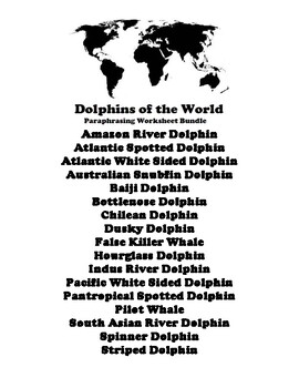 Preview of Dolphins of the World Paraphrasing Worksheet Packet  (18 Topics)