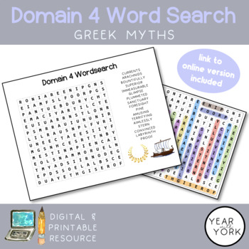 Preview of Domain 4 Ancient Greek Myths Word Search