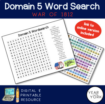 Preview of Domain 5 War of 1812 Word Search