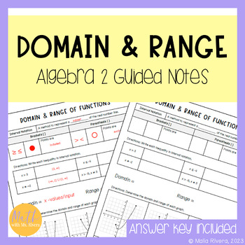 Preview of Domain & Range of Functions Guided Notes for Algebra 2 | FREE