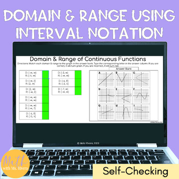 Preview of Domain & Range of Functions in Interval Notation Self Checking Digital Activity