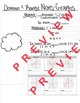 Preview of Domain & Range on Graphs - Scaffolded Notes