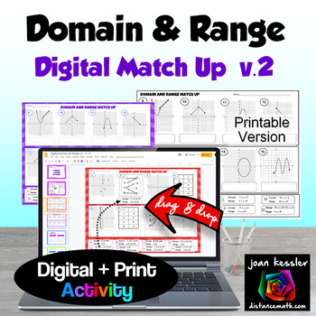 Preview of Domain and Range Digital Match Up Version 2 with Printable Version