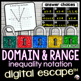 Domain and Range Digital Math Escape Room {INEQUALITY NOTA
