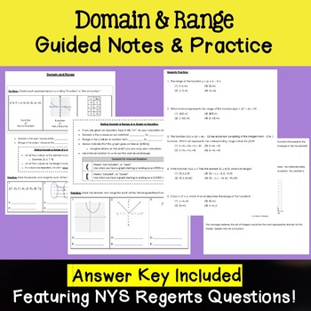 Preview of Domain and Range - Notes & Practice - Algebra 1 Regents
