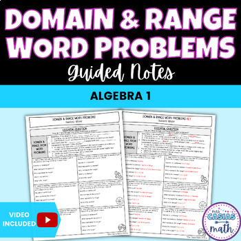 Preview of Domain and Range Word Problems Guided Notes Lesson Algebra 1